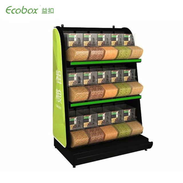 EK-026-7 Cereal a granel y estante de exhibición de hierro orgánico de alimentos con contenedor