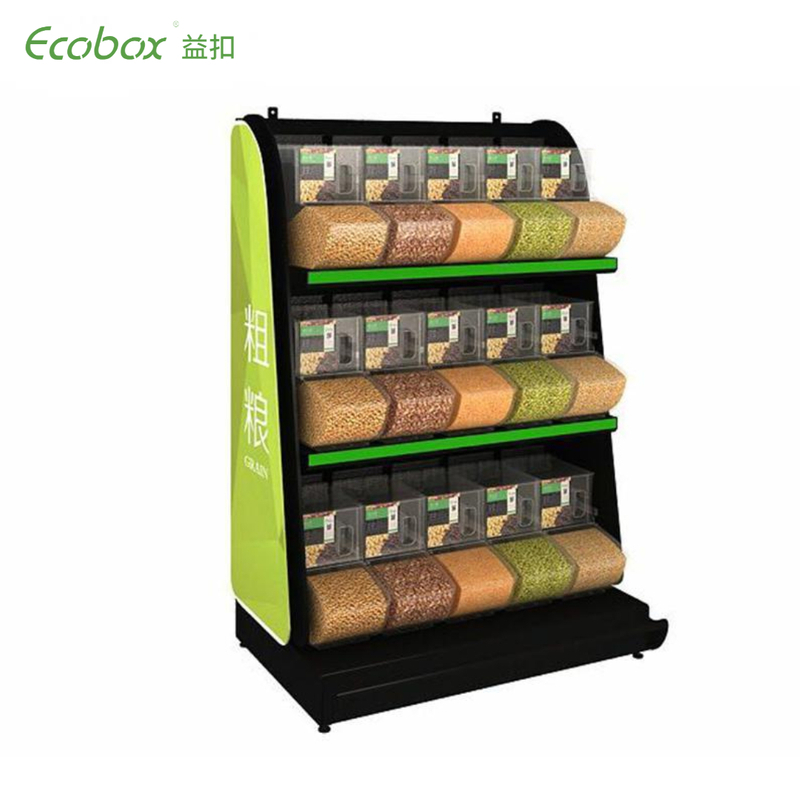 EK-026-7 Cereal a granel y estante de exhibición de hierro orgánico de alimentos con contenedor