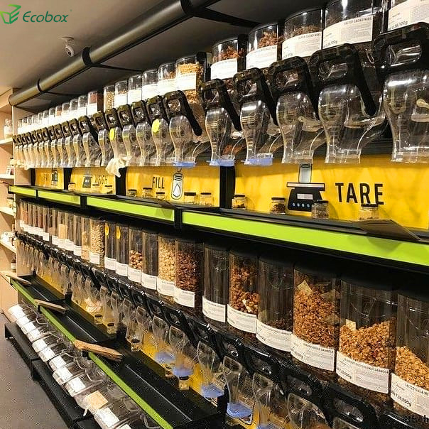 Exhibición de estante de hierro EK-026-1 con dispensador y contenedores