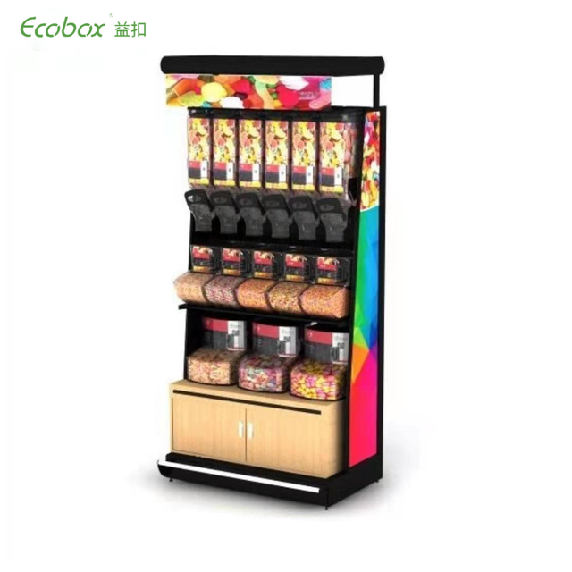 EK-026-5 estante de pantalla de hierro con dispensadores de alimentos y contenedores